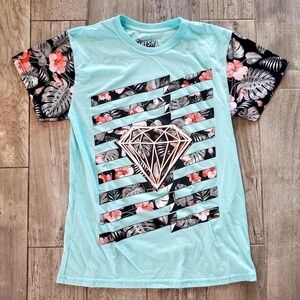 Fresh Laundry Men's Medium Teal‎ Diamond Graphic Tropical Print T-Shirt